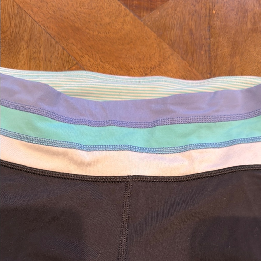 Lululemon Athletica Black Leggings with Blue and White Waistband - Picture 3 of 5